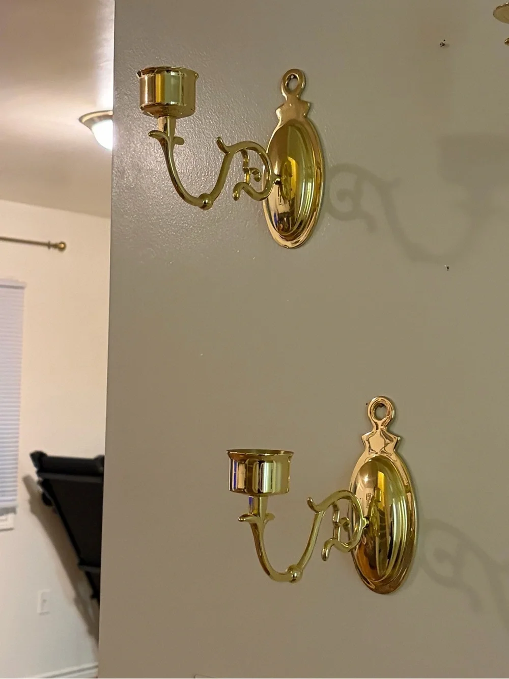 Polished Brass Wall Candle Sconces - Set of 2